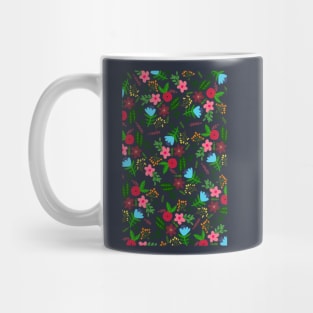 Red, pink, blue and maroon flower pattern with white background Mug